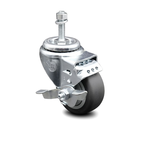 3.5 Inch Thermoplastic Rubber Swivel 10mm Threaded Stem Caster with Brake